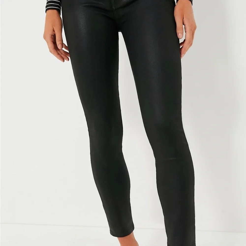 NWT 7 For All Mankind High Waist Ankle Skinny in Black Coated Stretch Jeans 27